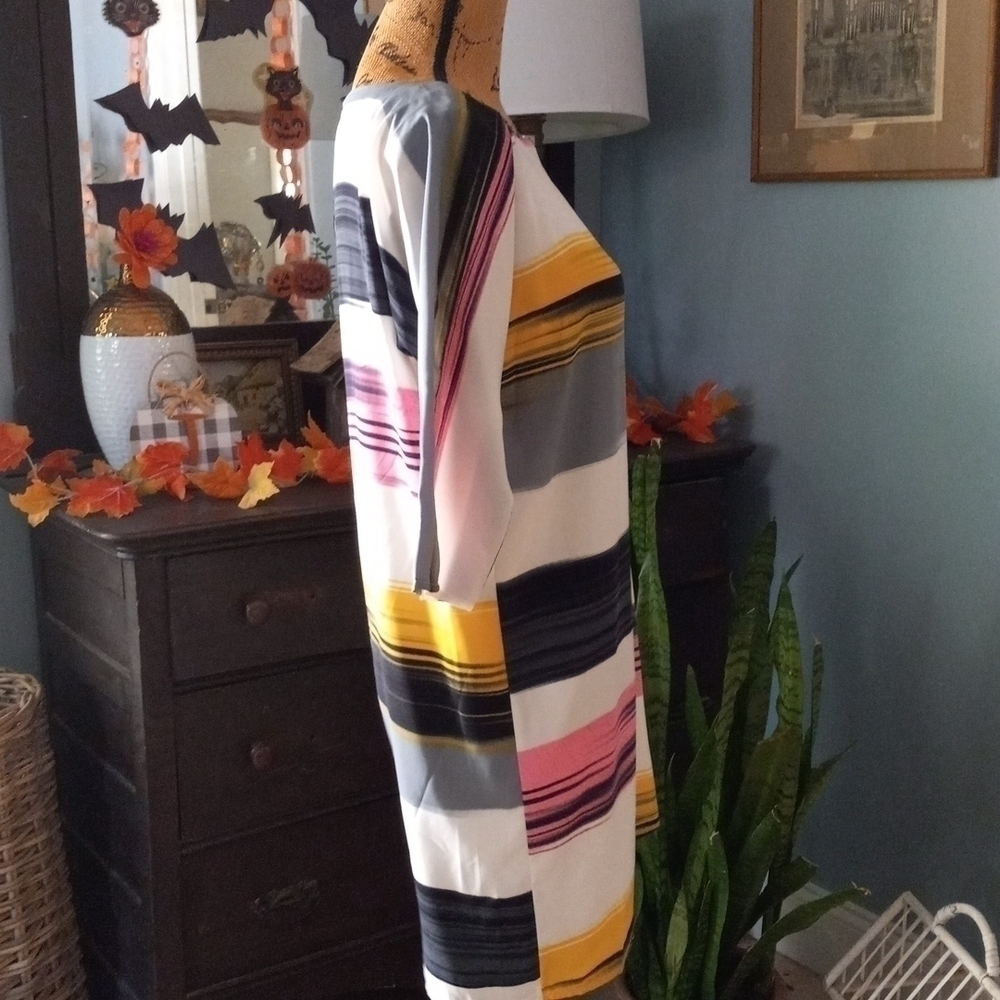 MISA Los Angeles White Multicolor Striped Dolman Sleeve Shift Dress XS - Picture 5 of 13